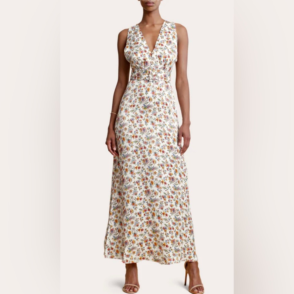 Floral V-Neck Maxi Dress in Cream